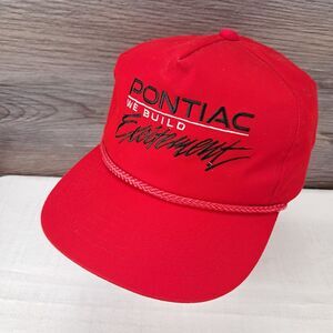 Vintage Youngan Red PONTIAC WE BUILD EXCITEMENT Trucker Hat Cap Rope Snapback